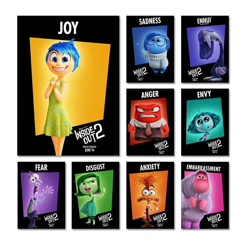 Disney Anime Movie Figure Cartoon Poster HD Prints Inside Out 2 Canvas Painting Aesthetic Home Room Bar Cafe Wall Decor Cuadros