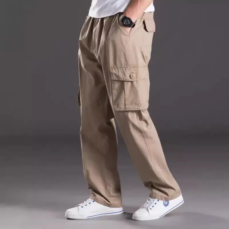 Plus size 6XL 5XL 4XL middle-aged men's summer thin elastic band high waist cotton casual trousers Dad oversize 130KG