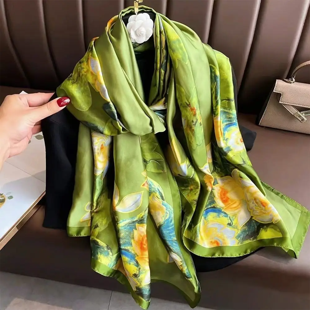 180*90cm Women Luxury Silk Scarf Breathable Sun-Resistant Beach Shawl Print Spring Bandana