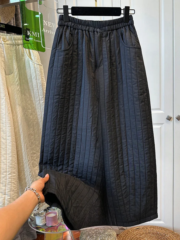 Warm Cotton Inserted Straight Cut Skirt Women's Half-length Skirt Elastic Waist Back Split  Color Winter New Style