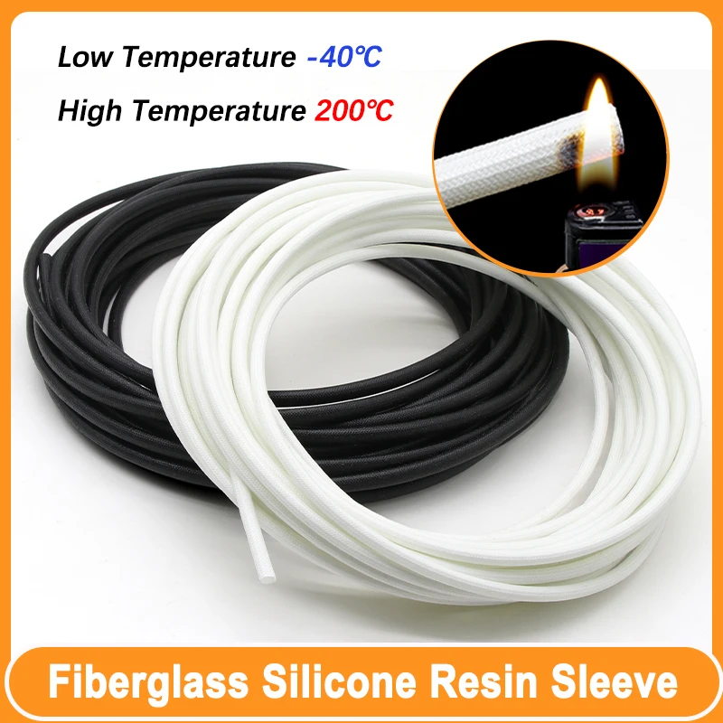 200℃ Fiberglass Silicone Resin Sleeve 1 2 3 4 5 6 8 10 12 14 16 18 20 25mm Insulated Flame Resistant Glass Fiber Braid Sleeving