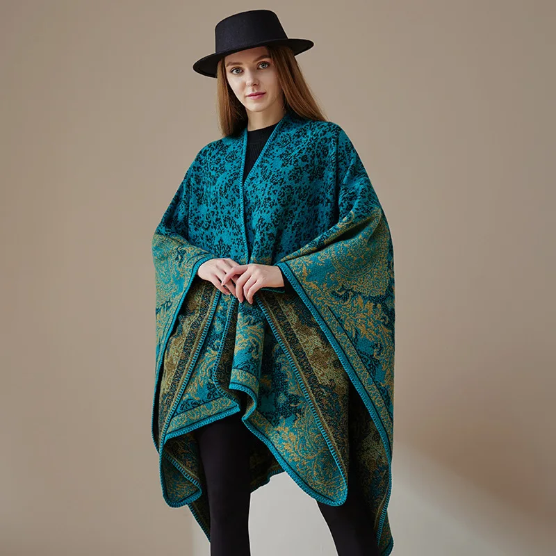 Women's split cape shawl with double-sided fringe, a new style for travel and warmth