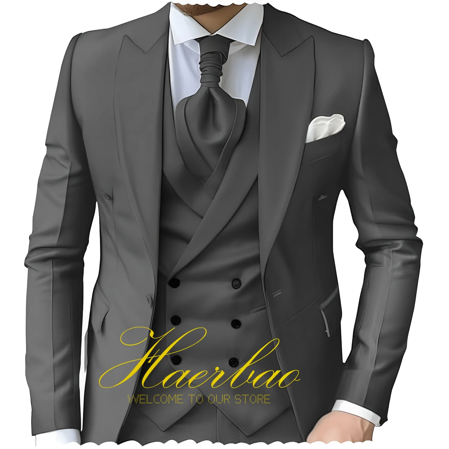 Formal Men's Suit 3 Piece Fashion Slim Fit Suit Peak Lapel Jacket Vest Pants Wedding Groom Tuxedo Prom Dinner Party Men Suits