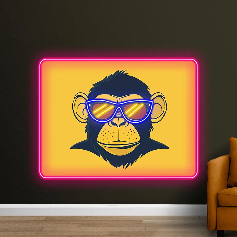 Toysign Custom Neon Sign, Minimalist Neon Sunglasses Monkey Led Poster - Bold Yellow & Pink Design, LED Glow Art for Cool Spaces