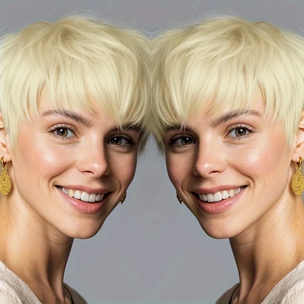 

Парик для повседневного использования на вечеринке, парик блондинка, машинный цвет, сделанный для женщин, парик с стрижкой пикси, короткий прямой парик из человеческих волос