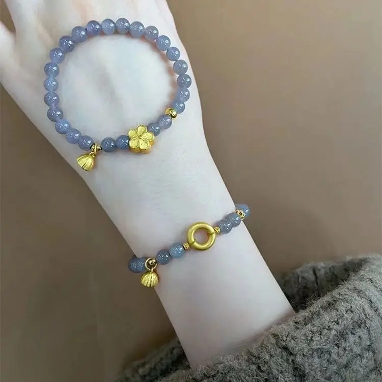 UMQ New Peach Blossom Bracelet Women's Smokey Violet Hetian Jade Peace Buckle Two Shihuan Niche Cold Bracelet