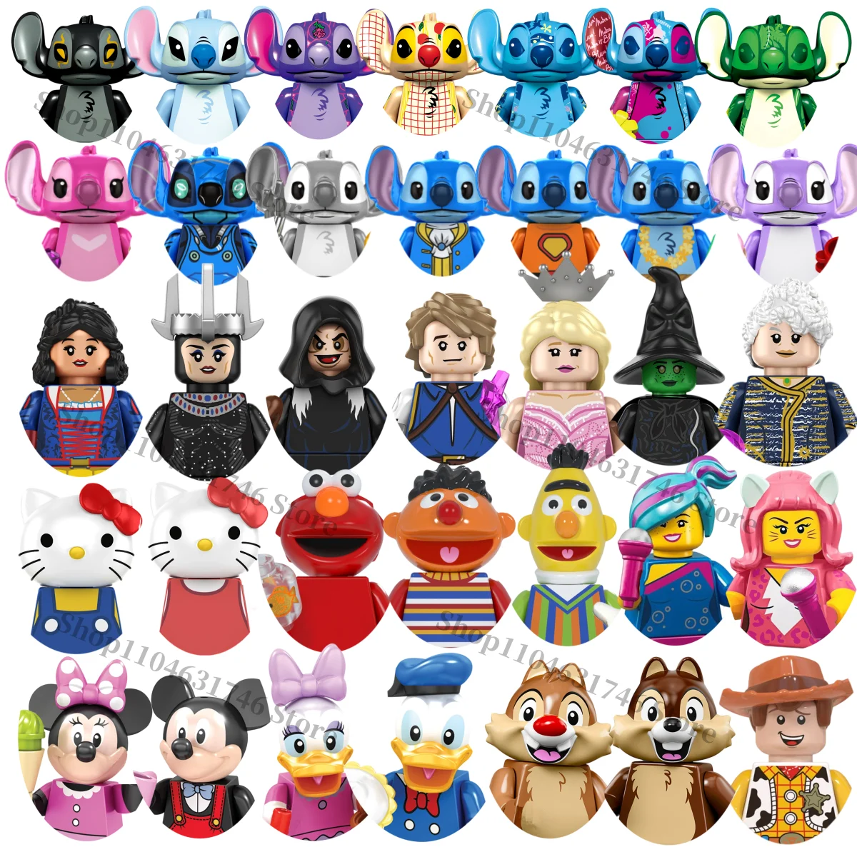 

Disney Sanrio Snow White Mickey Stitch Hello Kitty Witch Cartoon characters kids MINI Assembly building block brick toy gifts