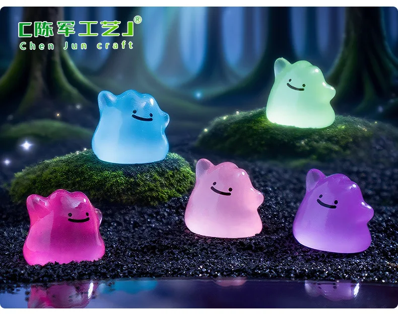 6 Stück/Set Anime Pocket Monsters Mehrfarbige Mini-Figuren, die im Dunkeln leuchten, Ditto, niedliche Modell-Dekorationspuppe, Halloween-Überraschungsgeschenk – Detail 6