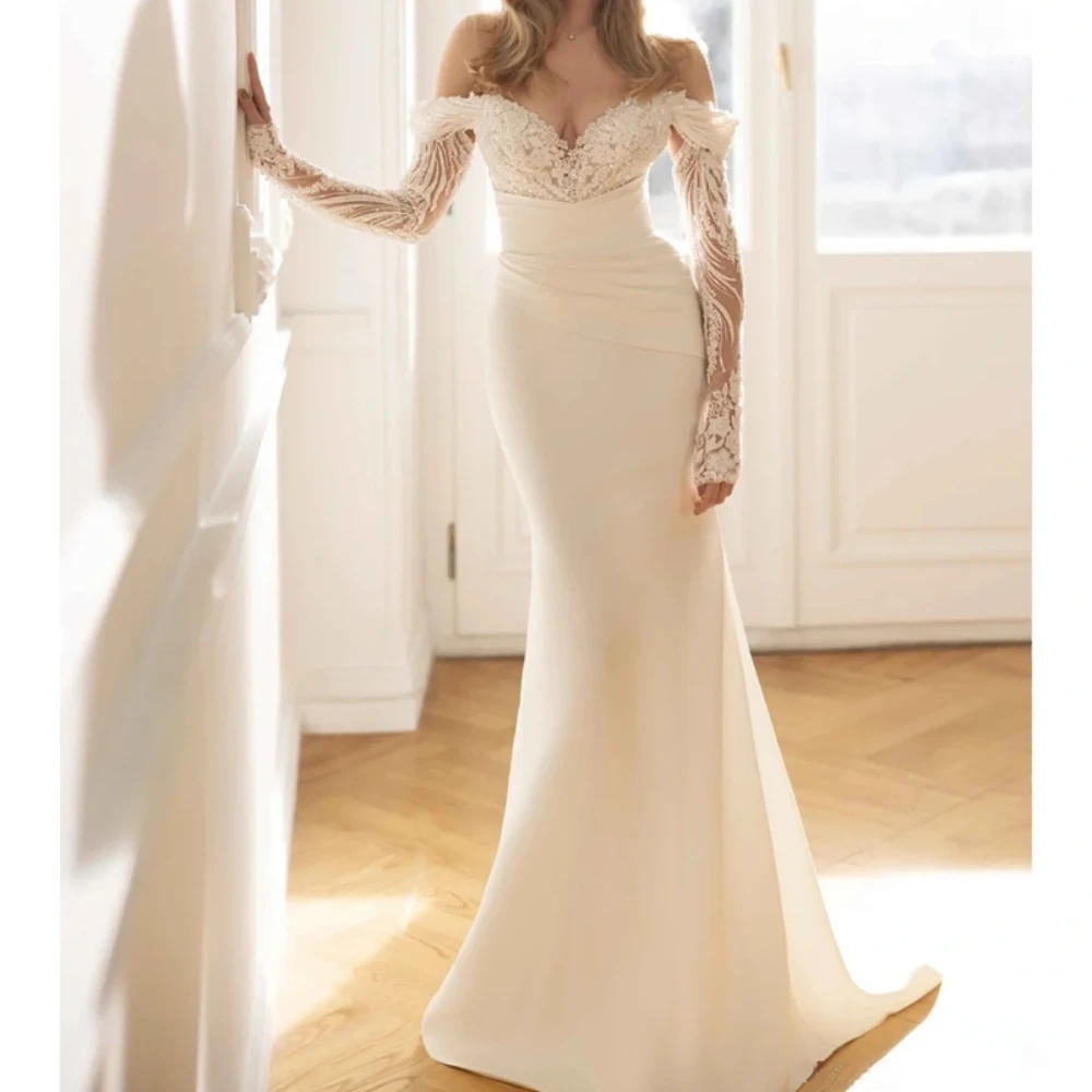 Robe de Mariée Sexy en Queue de Poisson 2 en 1 en Satin, Élégante, en Dentelle Perlée, Personnalisée, Dos aux, Slim Fit, pour Patients, Dernière Collection 2024