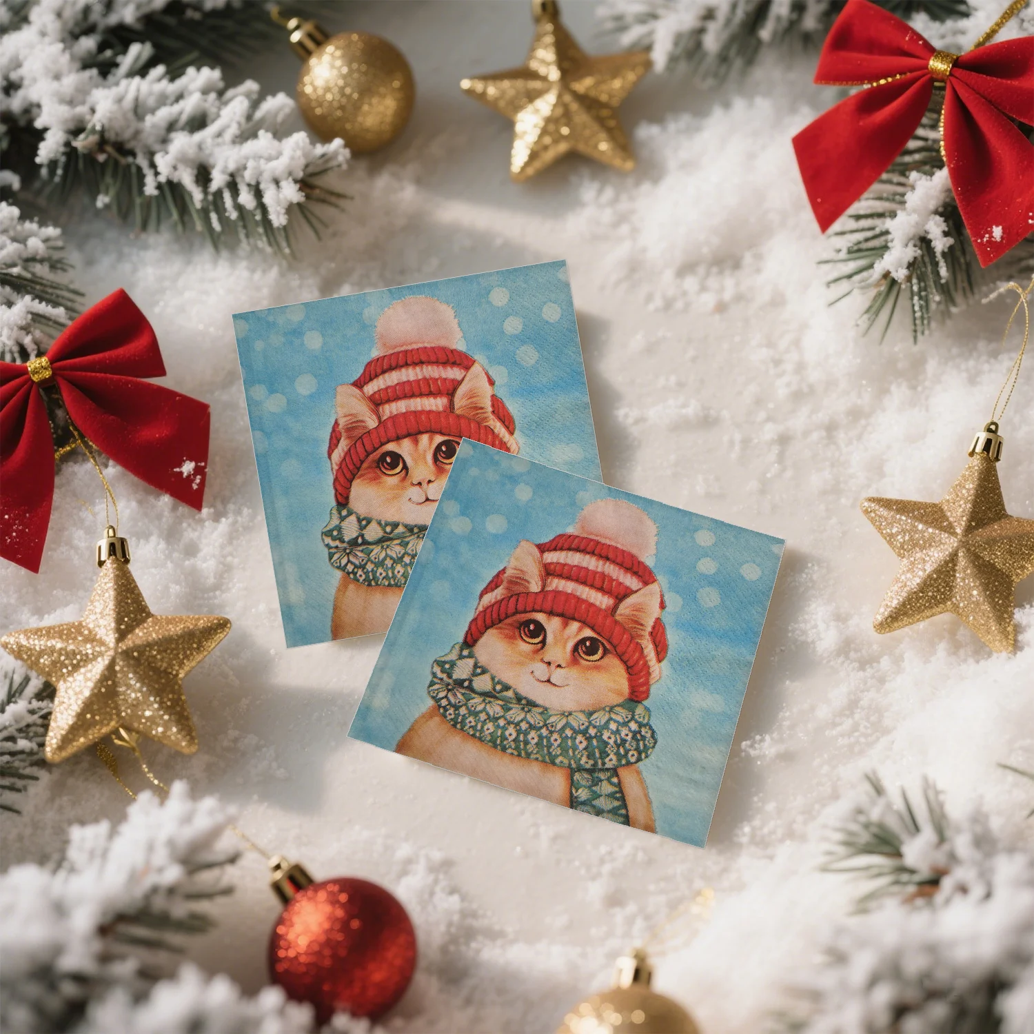 20 قطعة لطيف عيد الميلاد القط المطبوعة المناديل الورقية المتاح 3رقائق 33x33 سنتيمتر-المناديل القابل للتصرف الشتاء الأحداث الأطراف الجدول إعدادات