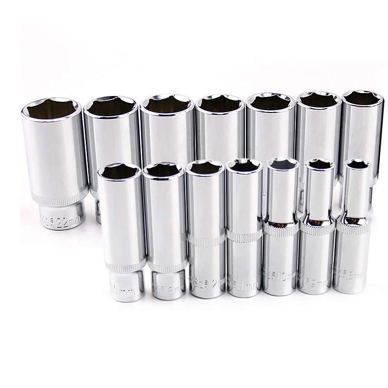 1PC 3/8inch Deep Socket Adapter Hex Socket Wrench Heads Chromium-vanadium Steel Wrench Adapter Ratchet Tool 8-24mm