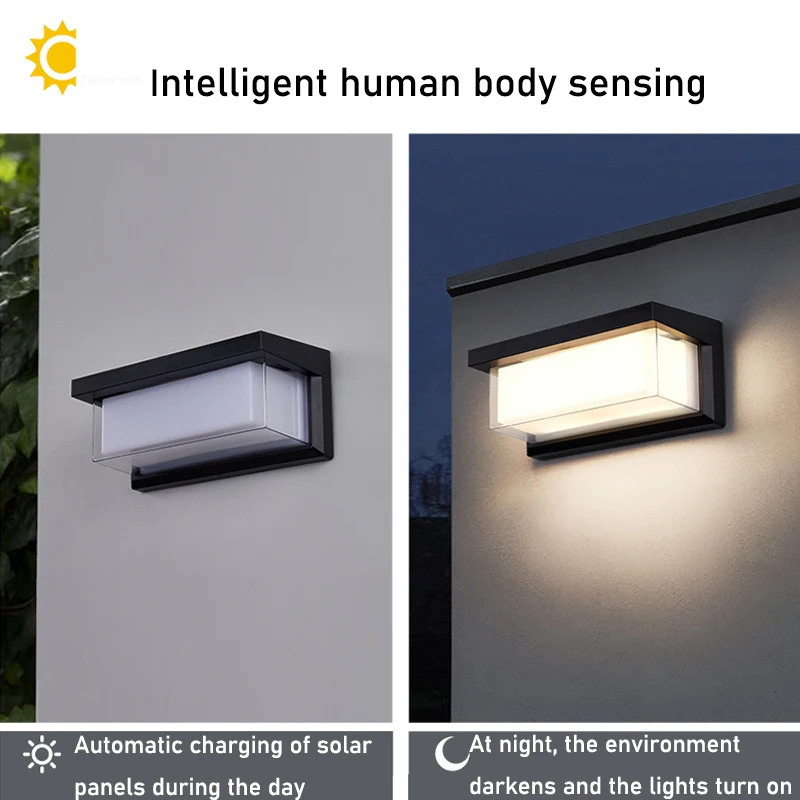 Wire-Free Solar Powered Outdoor Wall Lights Auto-Sensing Garden Wall Wash Lighting 2000mAh for Courtyards Fences Balconies Villa