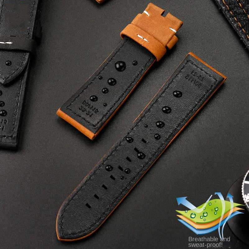 สายนาฬิกาหนังวินเทจ23มม. สำหรับ Casio ผู้ชาย PRW-6900Y ชุด PRW6800ย้อนยุคสายรัดข้อมือสีดำสีน้ำตาล