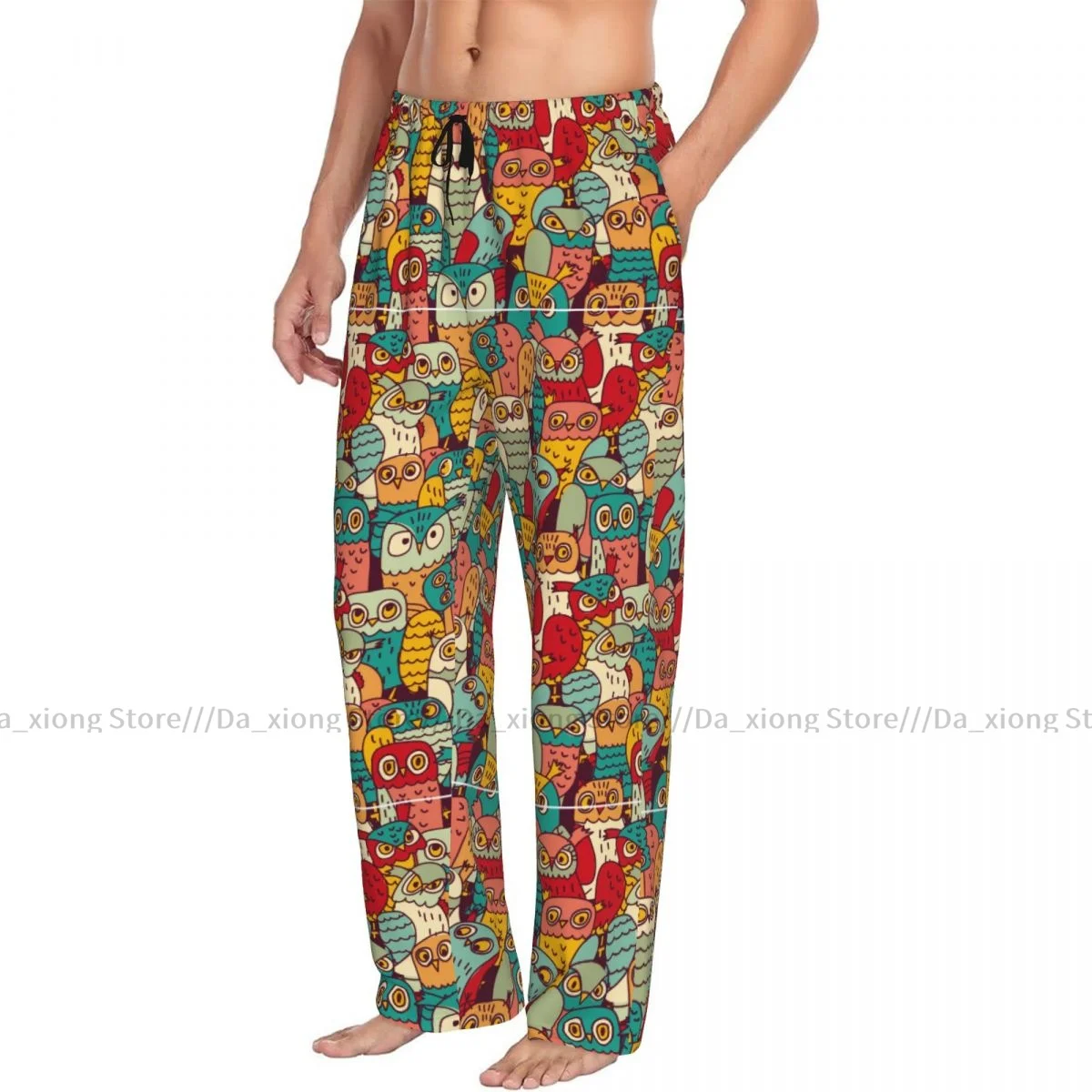 Funny Owls Group Color Seamless Pattern Mens Pajamas Pyjamas Pants Lounge Pants Sleep Bottoms