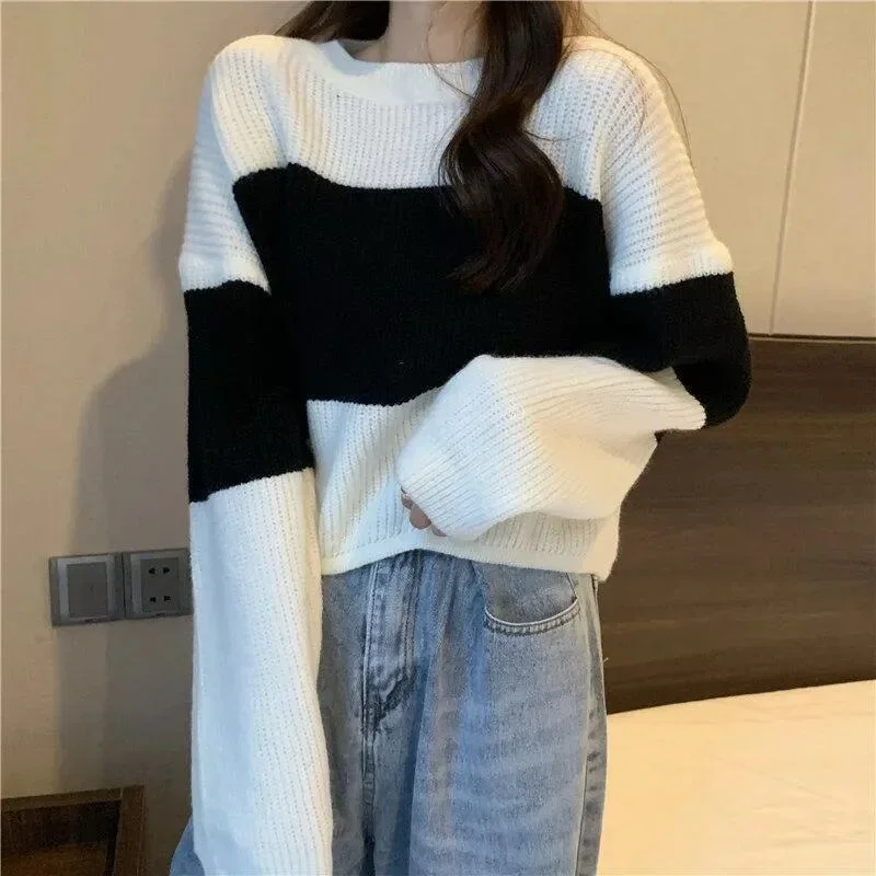 Tops Sweaters For Women With Headings Ladies Sweater Pullover Cropped Autumn 2024 Trend Cute Kawaii Black Knitted High Quality