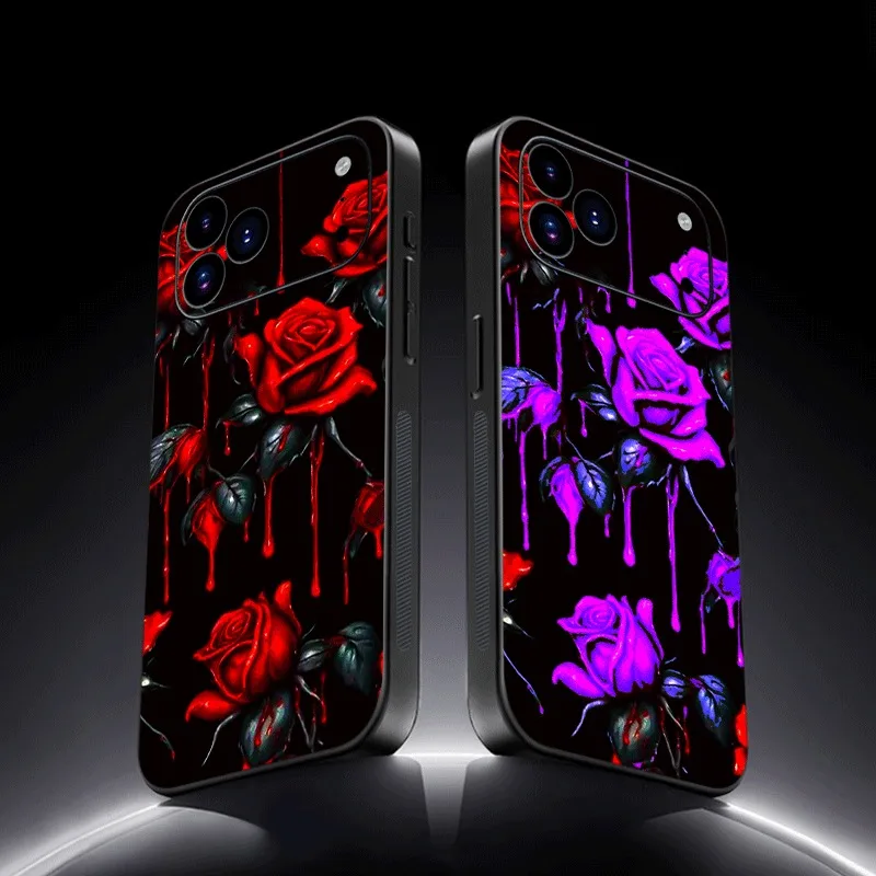 Voice-Activated Illuminated LED Phone Cover For iPhone 16 17 15 14 13 12 Pro Max Red Rose Flowers Girl Funda Case Glow Shine