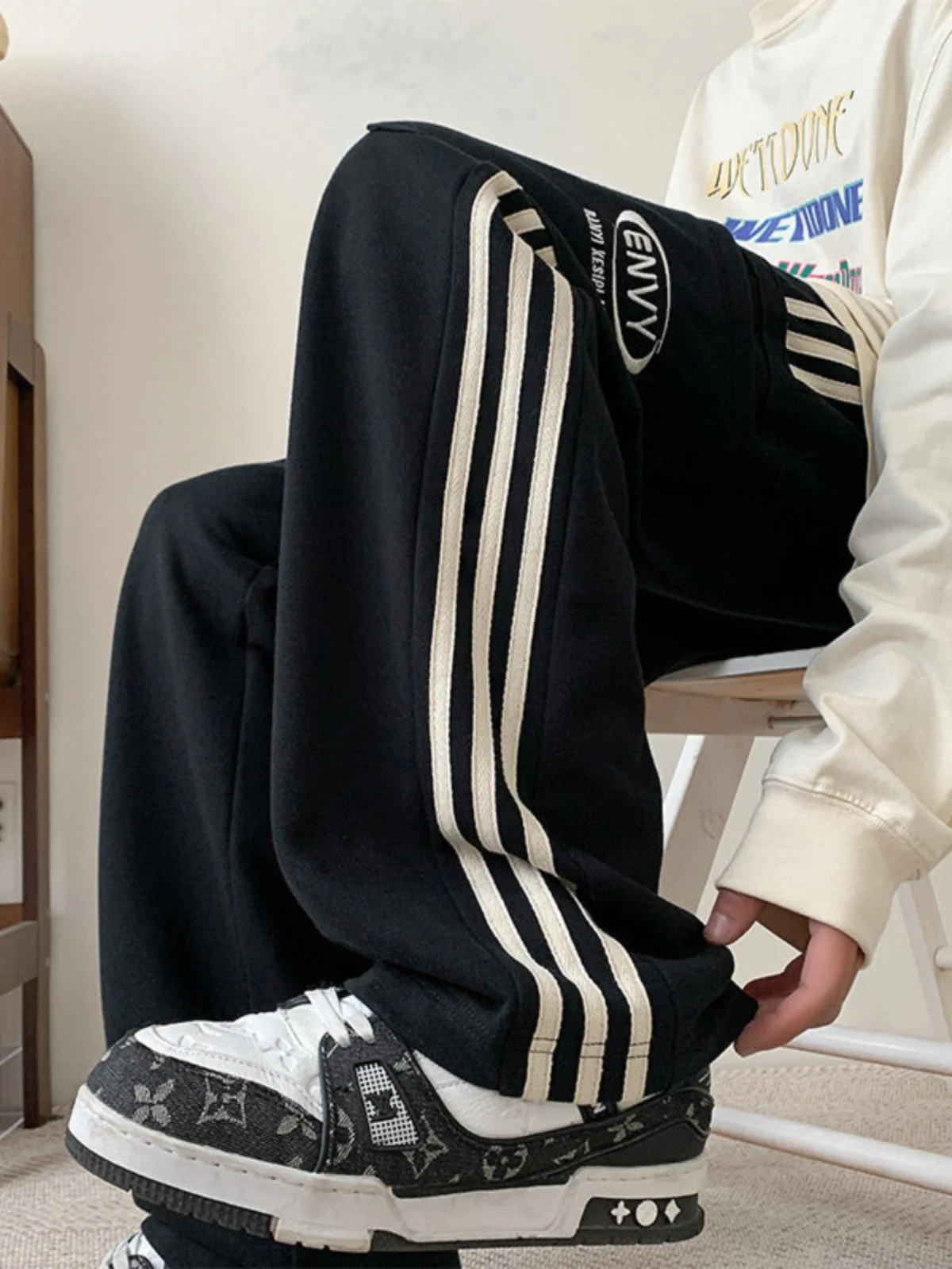 

Tee Bars Striped Men's Casual Pants Spring Autumn Heavyweight Sweatpants Trendy Straight Leg Spor Loose Fit Youthwear