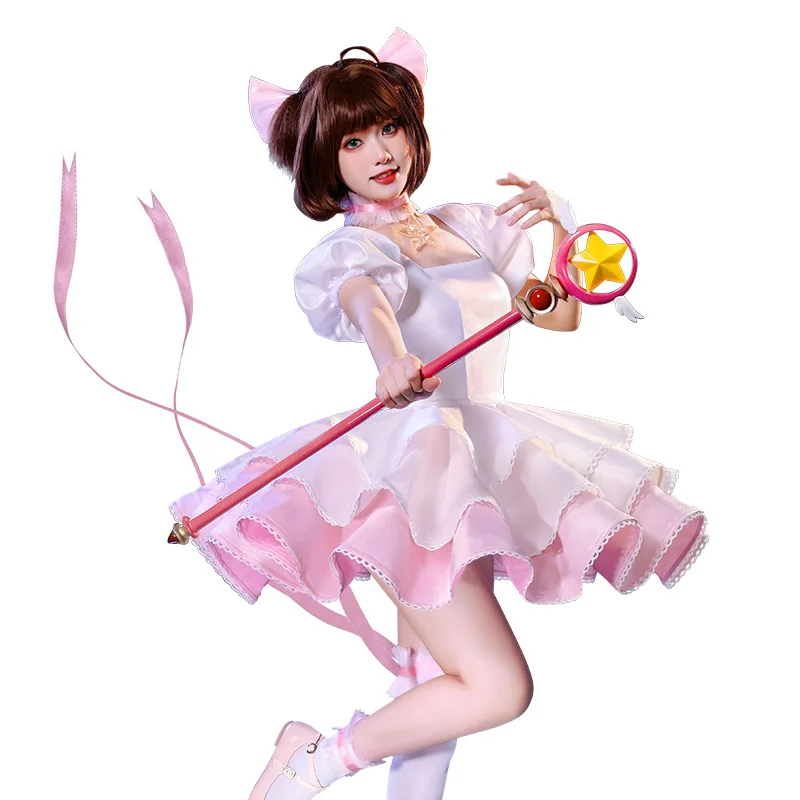 

Anime Cardcaptor Sakura Cosplay Costume Women Cute Lolita Short Dress Socks Headwear Suit Halloween Carnival Performese Clothes
