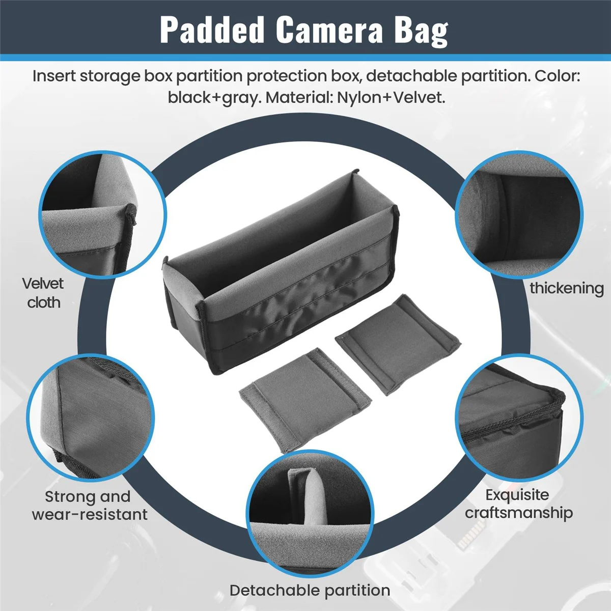 High-end Shockproof Dslr Slr Camera Insert Organizer Case Partition Divider Protection Case(Black+Grey)