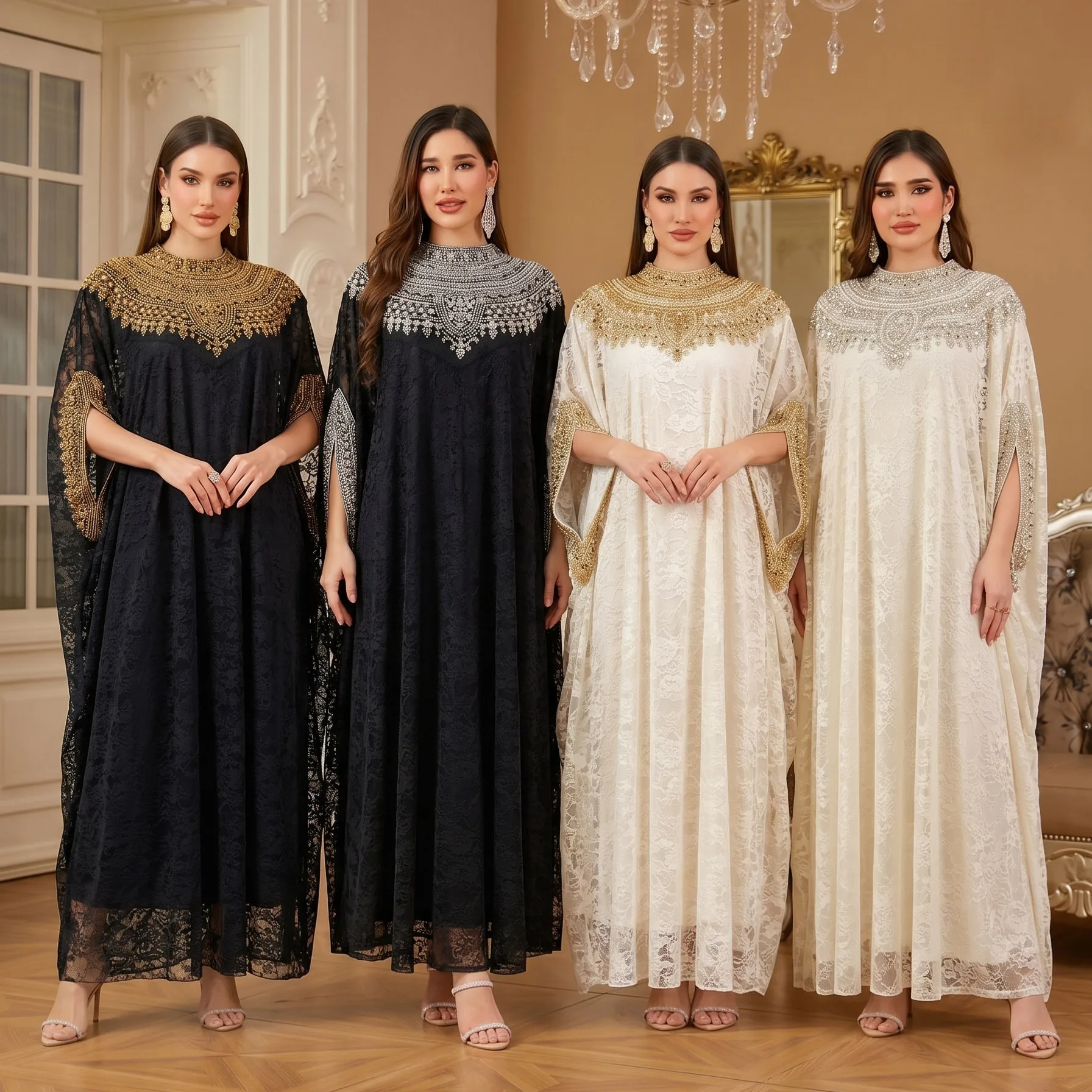 Dress Suit Women Eid Abaya Beading Dresses 2 Piece Set Muslim Party Vestidos Jalabiya Ramadan Morocco Dubai Kaftan Maxi Gown