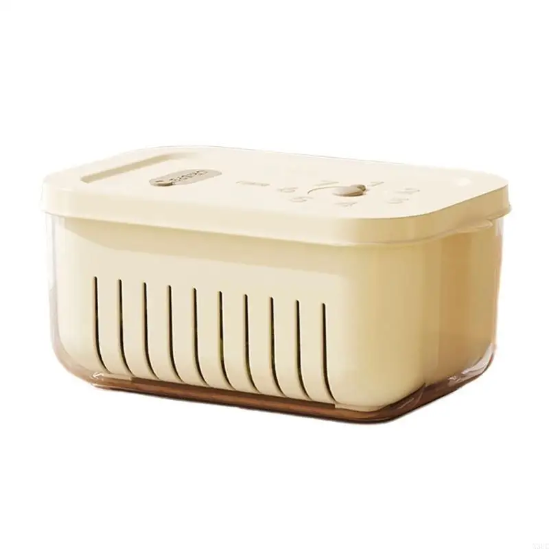 Innovative Timer Refrigerator Sealed Box for Organizing Fruits Vegetables Fridge with Drain Basket X3UC