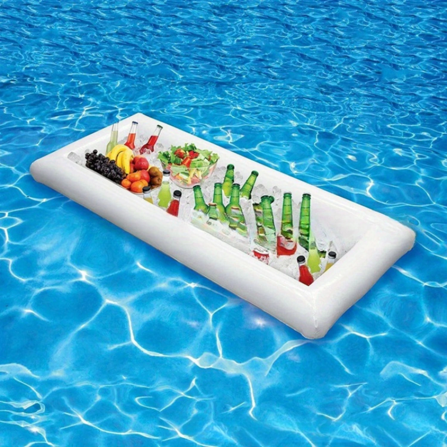 Inflatable Pool , PVC Floating Buffet Cooler Tray, Rectangular Drink Holder, Summer Pool Party Accessory, Portable Refreshment F