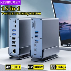 15 in 1 verticaal dockingstation USB C dockingstation USB C HUB met drievoudige monitor HDMI 4K60Hz/RJ45 1000M/USB3.0/PD100W voor pc