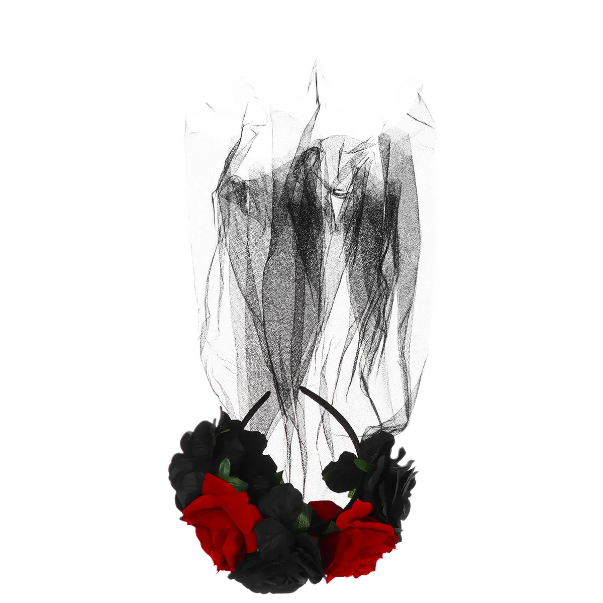 Simulation Rose Flower Headdress in Black Gauze Cloth Headband Women Hair Accessories for Festival Dancing Party Stylish Design