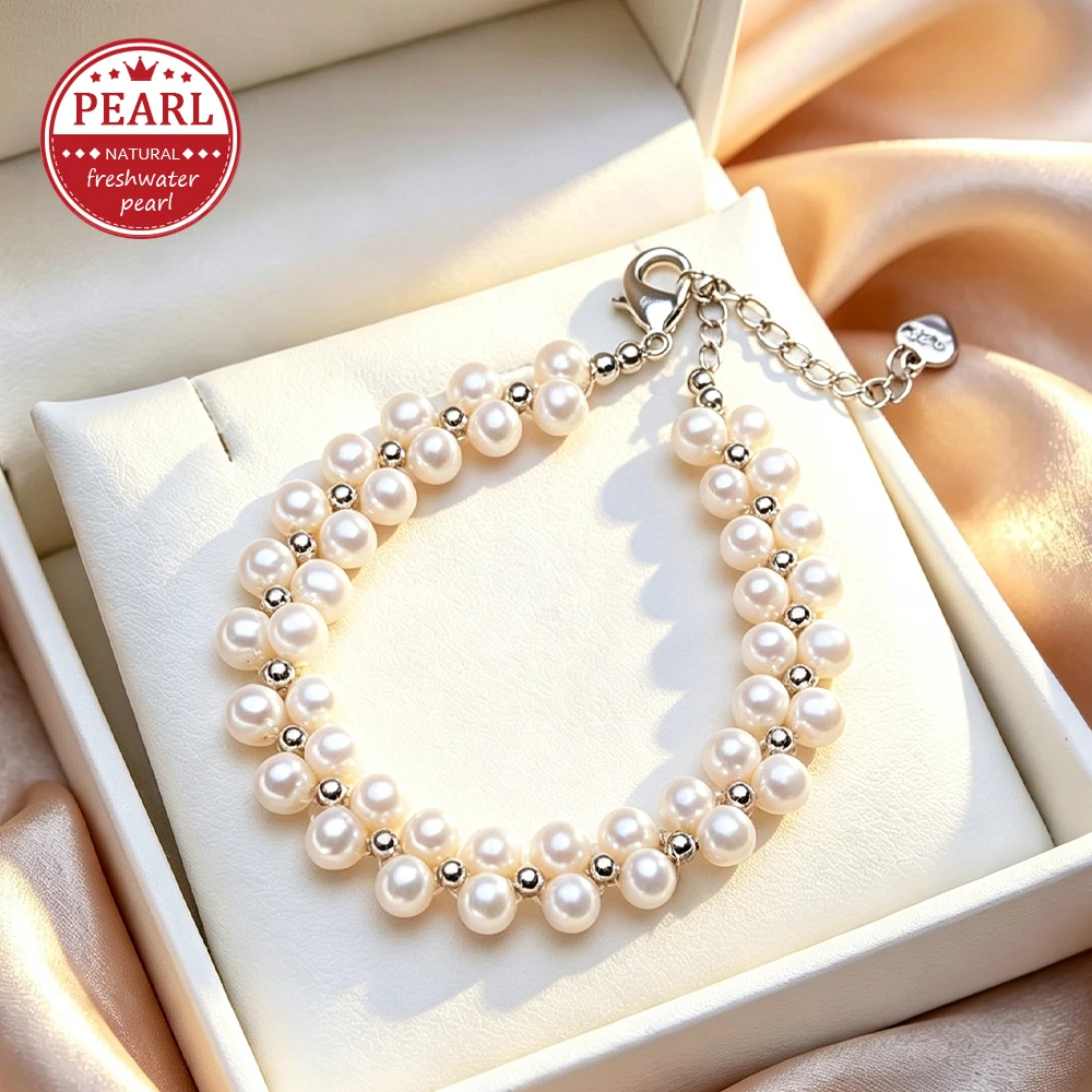 FENASY Natural Freshwater Pearl Bracelet Multi Layered Fashion Adjustable Chain Link Bangle For Women Party Wedding Jewelry