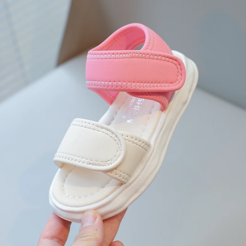 Summer Girls Sandals Beige Lightweight Boys Girls Beach Shoes Fashionable Soft Non-slip Pink Kids Sandals Children Shoes