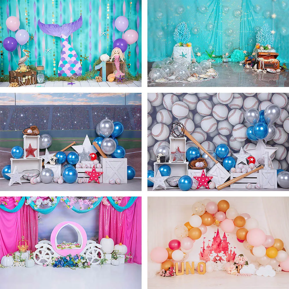 

Mehofond Boy 1st Birthday Photography Backdrops Cake Smash Mermaid Newborn Baby Portrait Year Background Photo Studio Photozone