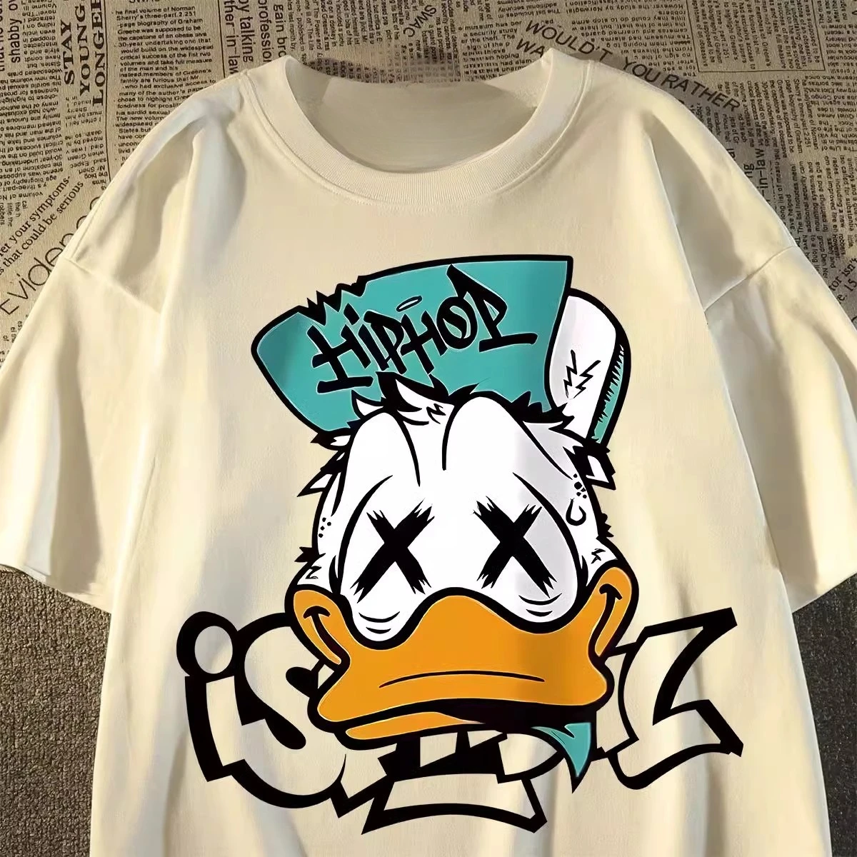 Disney New Donald Duck Divertente cartone animato stampato in cotone Abbigliamento per bambini Disney Family Genitore-figlio Manica corta ampia