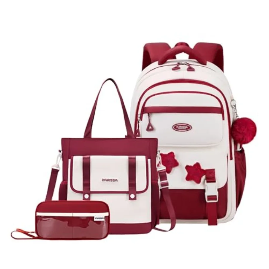 

Girls Backpack for Elementary Middle School 3Pcs Backpack and Tote Bag Set for Teen Girls School Bag with Star Pins and Furry P