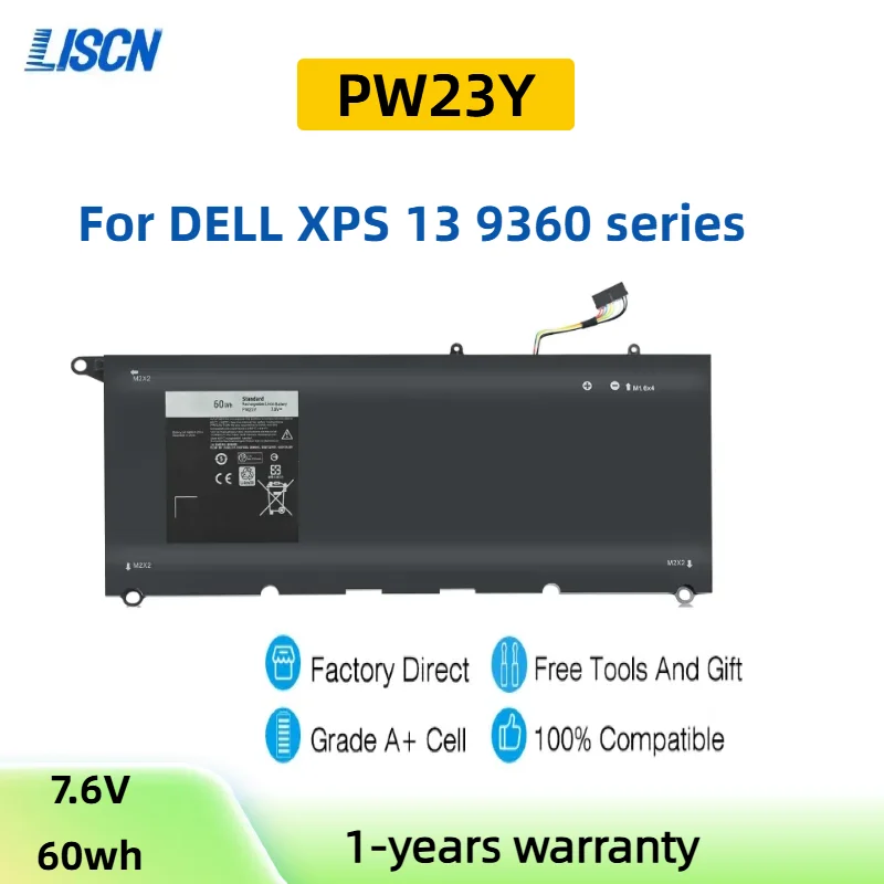 

PW23Y аккумулятор для ноутбука DELL XPS 13 серии 9360, перезаряжаемые запасные части RNP72 TP1GT P54G 7,6 В 60 Втч