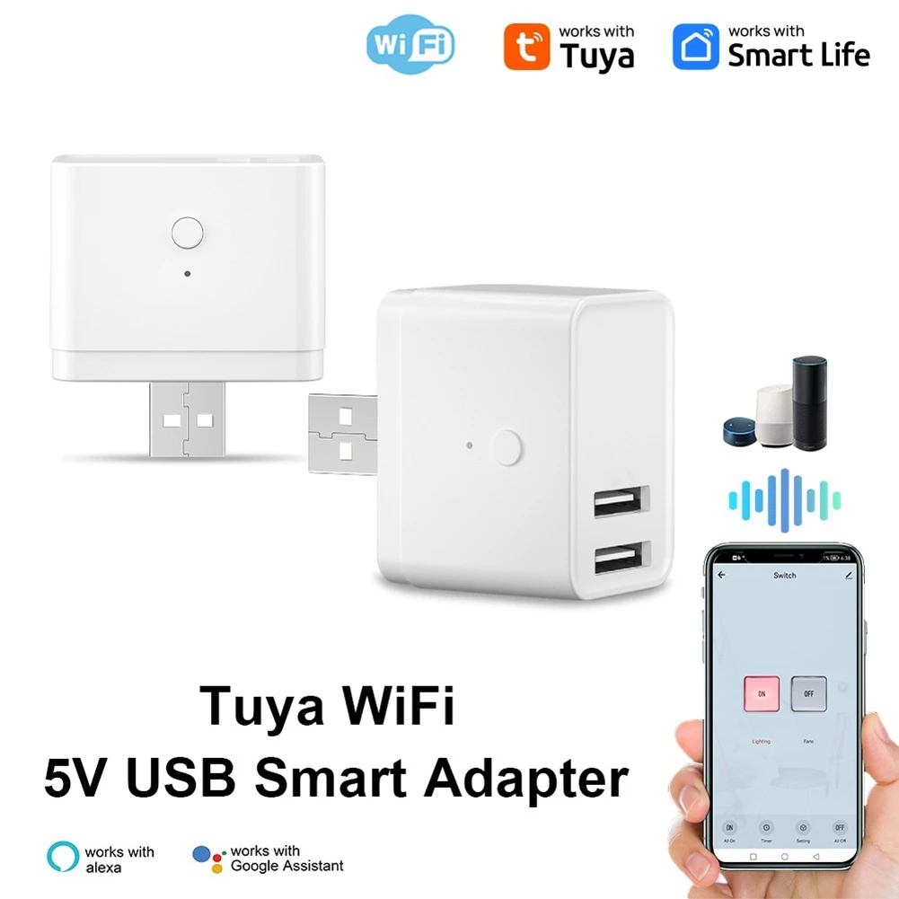 Tuya Smart WiFi USB Adapter Switch 5V Mini 2 USB Power Adapter Smart Life Control for Alexa Google Yandex Alice