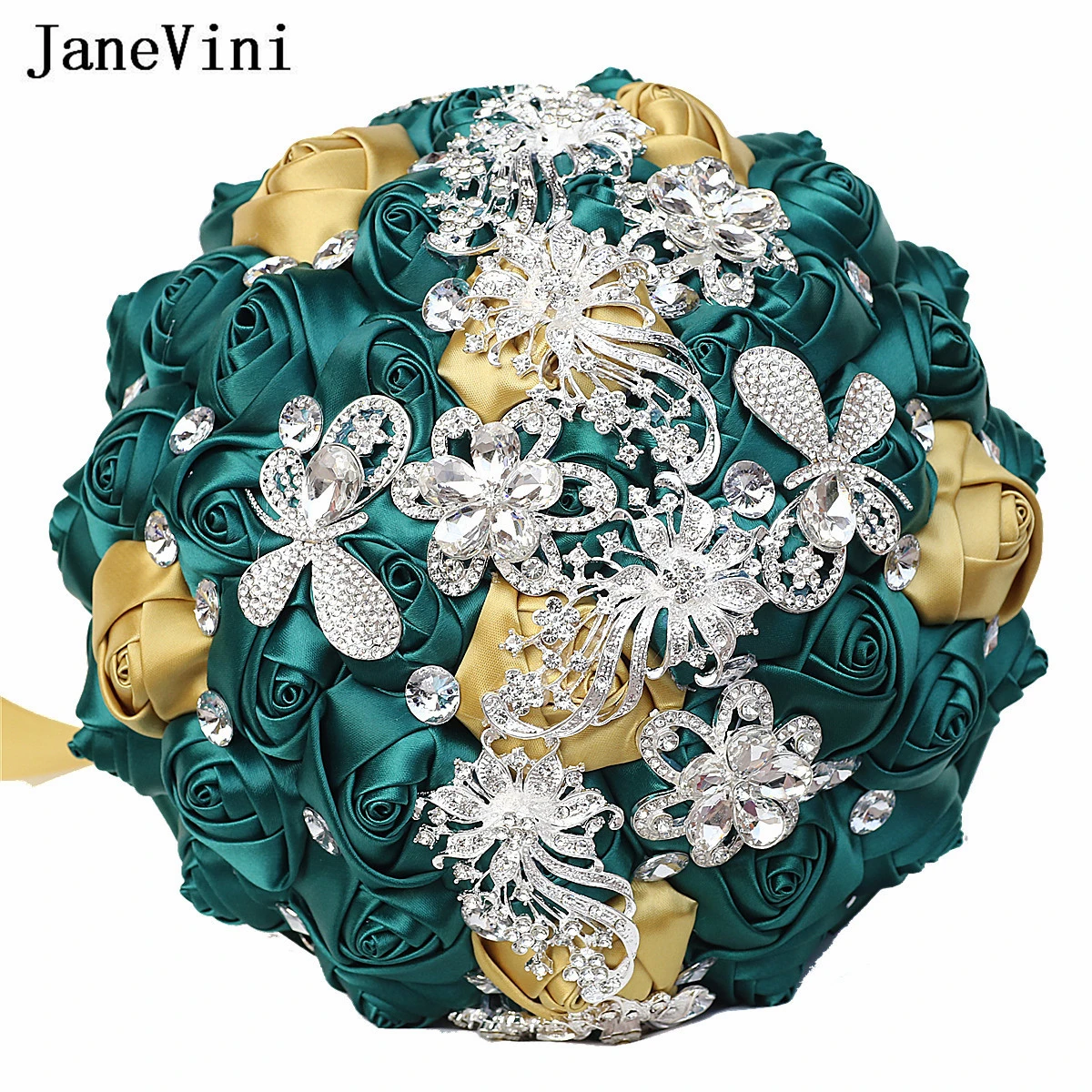 JaneVini 2024 Burgundy Ivory Weding Graduation Bouquet Luxury Crystal Rhinestone Bridal Boquet Flowers Wedding Ramos De Boda