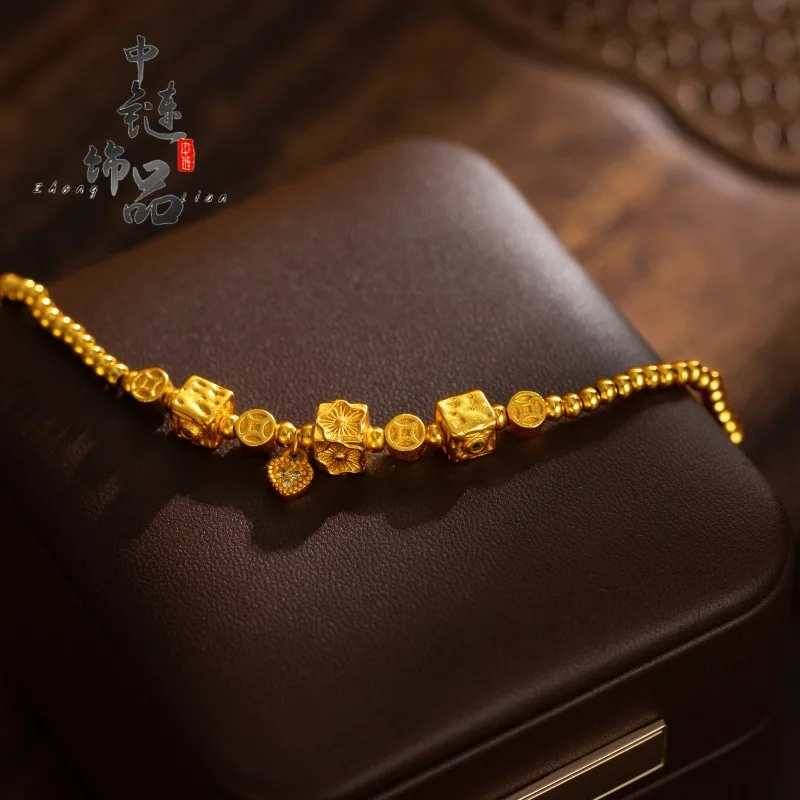 9999 Gold Sakura Money Star Moon Bracelet - Women's Style Square Gold Hand Pendant - Small-scale,