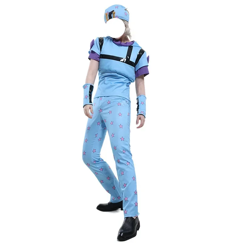 Anime JoJo's Bizarre Adventure Johnny Joestar Cosplay Costume Men Uniform Halloween Pajamas Top Pants Hat Wristband Suit