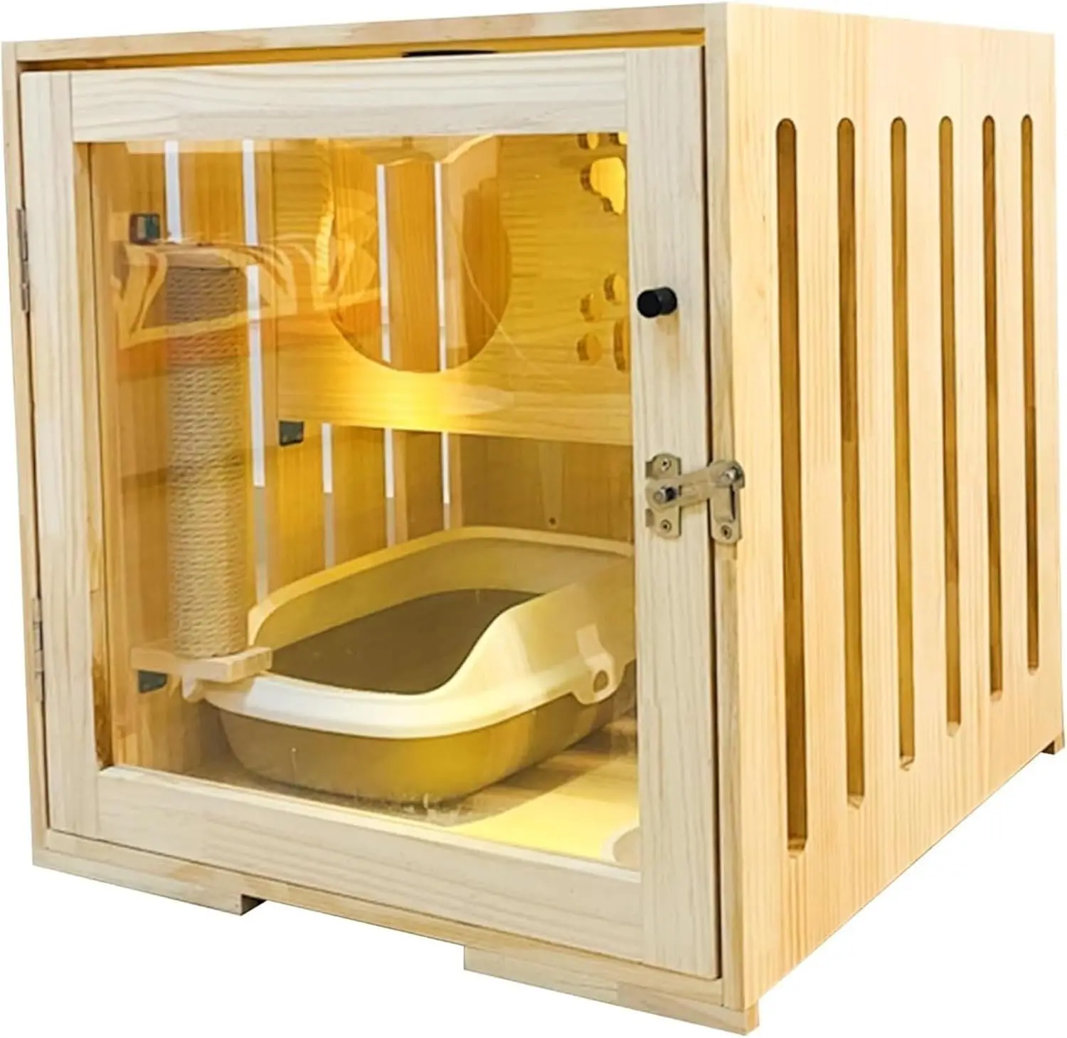 

Деревянный домик-клетка для кошек/котят для использования в помещении с лотком для туалета и когтеточкой, на заказ