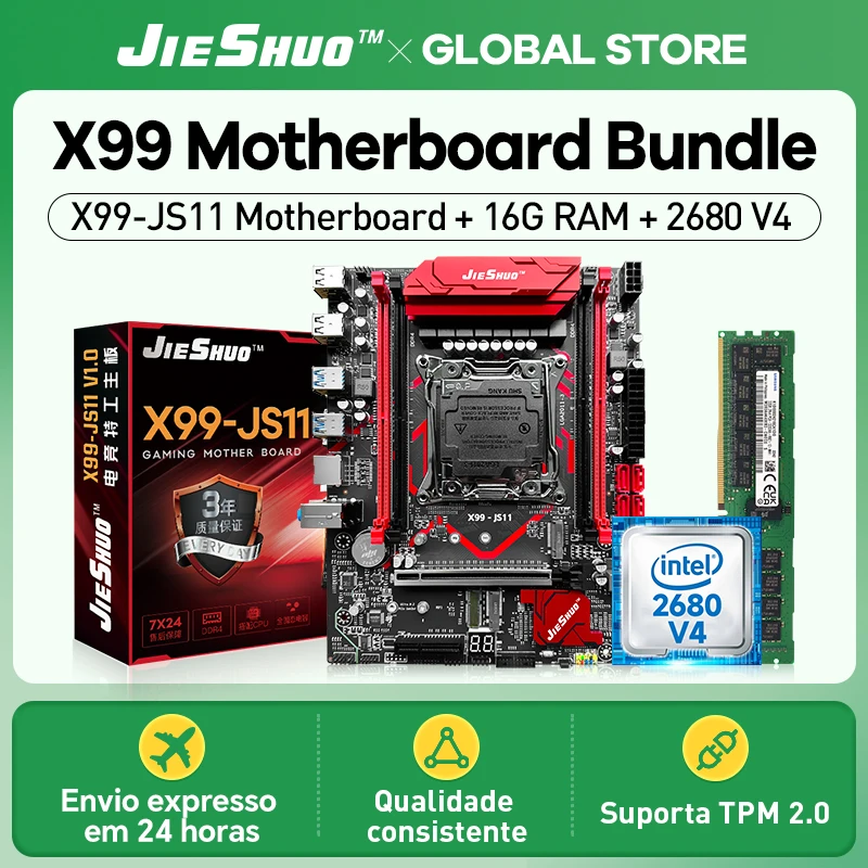 

JIESHUO New X99 Motherboard Set with Intel Xeon E5 2680 V4 CPU & DDR4 16Gx1 2133MHz RAM for Gaming Computer support TPM 2.0