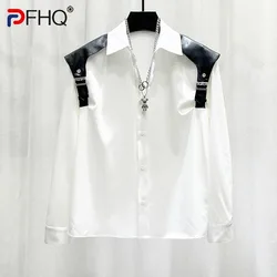 PFHQ New Personalized Niche Design Contrasting Color Shawl Patchwork Men's Shirt Trendy 2024 Turn-down Collar Tops 21Z5888