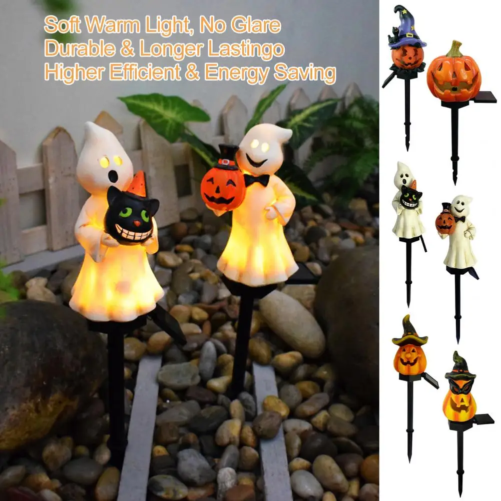 

Resin Lanterns Halloween Solar Pumpkin Lanterns Waterproof Ghost Hat Led Lights for Garden Pathway Decor Outdoor Yard Lawn