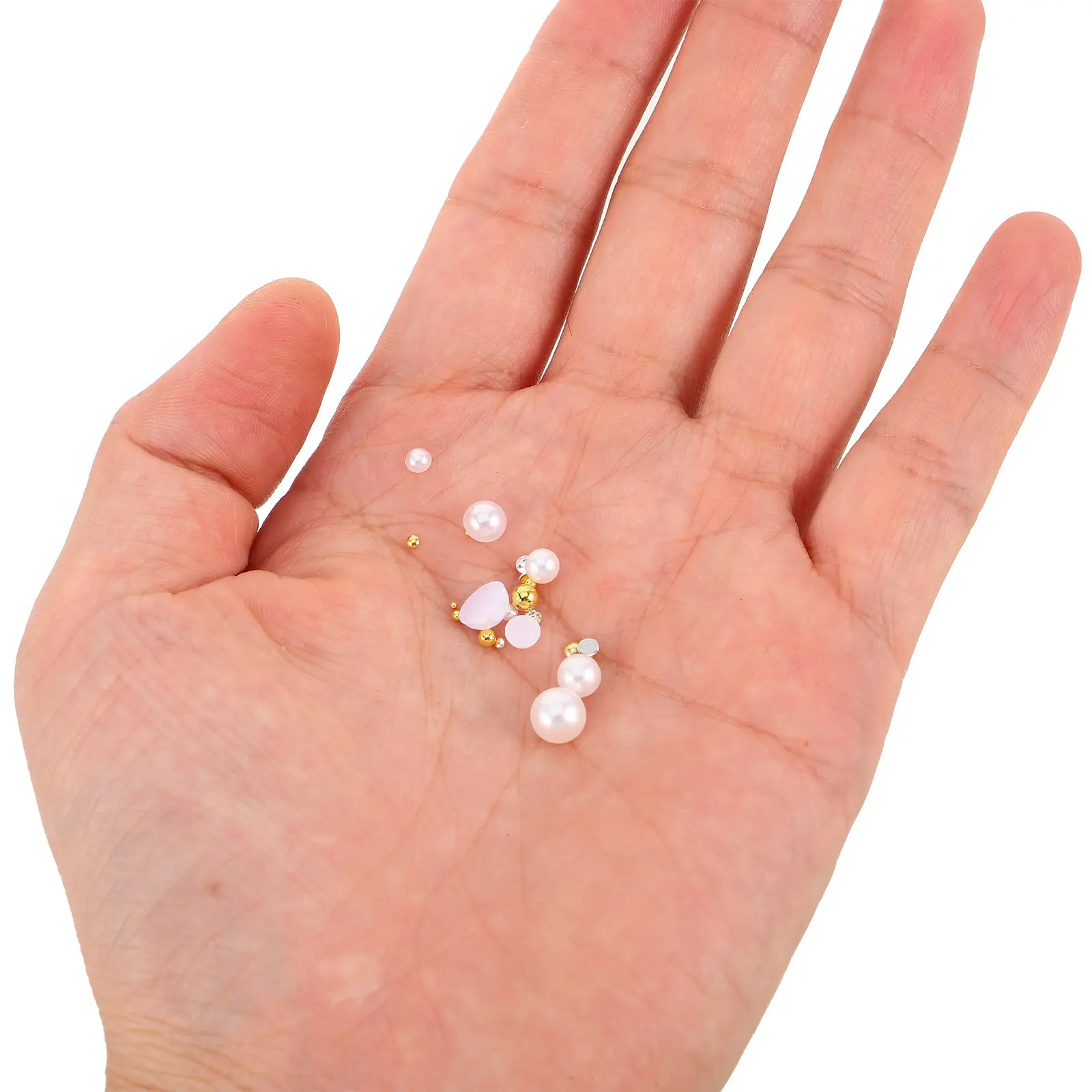 3 Boxes Nail Decorations Half Round Artificial Pearls Flat Bottom Rhinestones Steel Beads for Nail Art Manicure DIY Women