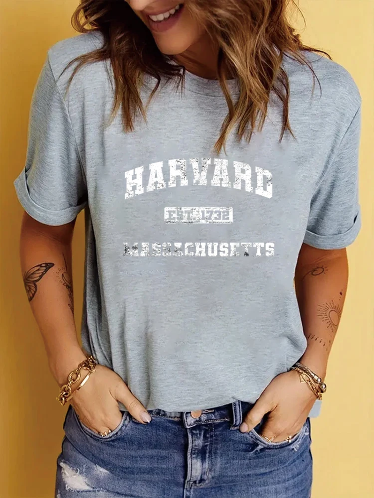 Harvard Massachusetts MA vintage state Athletic style TShirt Funny T-Shirt Women Tops Print Round neck Tee Fashion Sports Tshirt