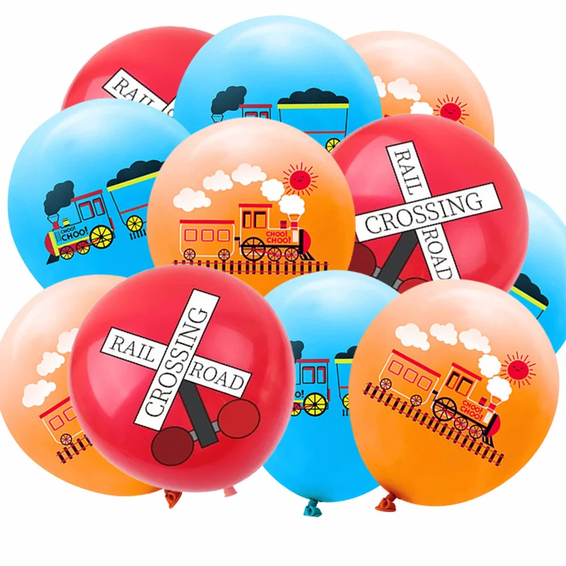 

15pcs Railroad Crossing Train Balloons Set 12 Inches Latex Balloons Train Birthday Traffic Sign Party Decorations Supplies