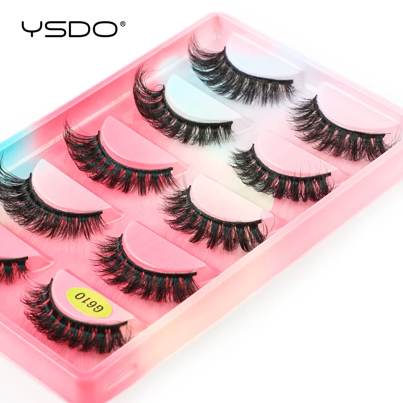 YSDO 5 Pairs Eyelashes Natural Long 3D Mink Lashes Fluffy Volume Mink False Eyelashes Cruelty Free Wispy Lashes Makeup Cilios