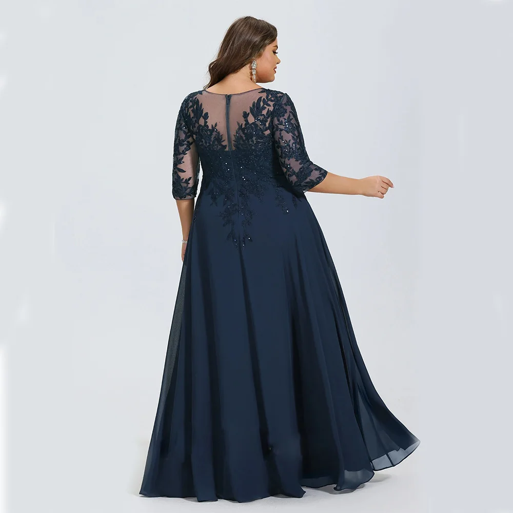 Robe de soirée de mariage en mousseline de soie, grande taille, robe de mère de la mariée froncée, appliques à col en V A-ligne, paillettes, 2023