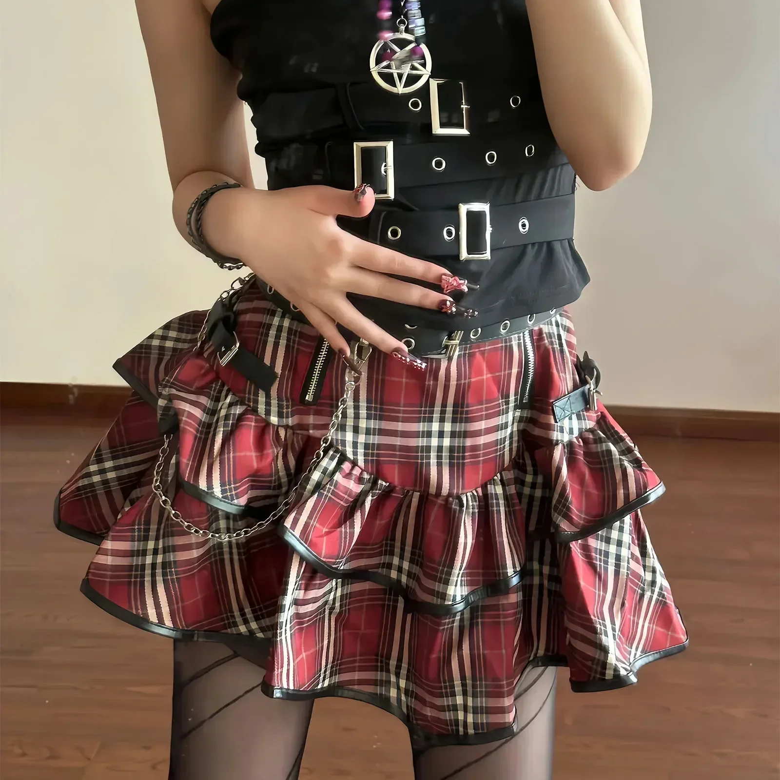 Ruffle Cake Y2k Skater Aesthetics Ball Gown Plaid Printed Stripe Mini Skirts Korean Japanese Sweet Hot Girl Gothic Punk Skirts