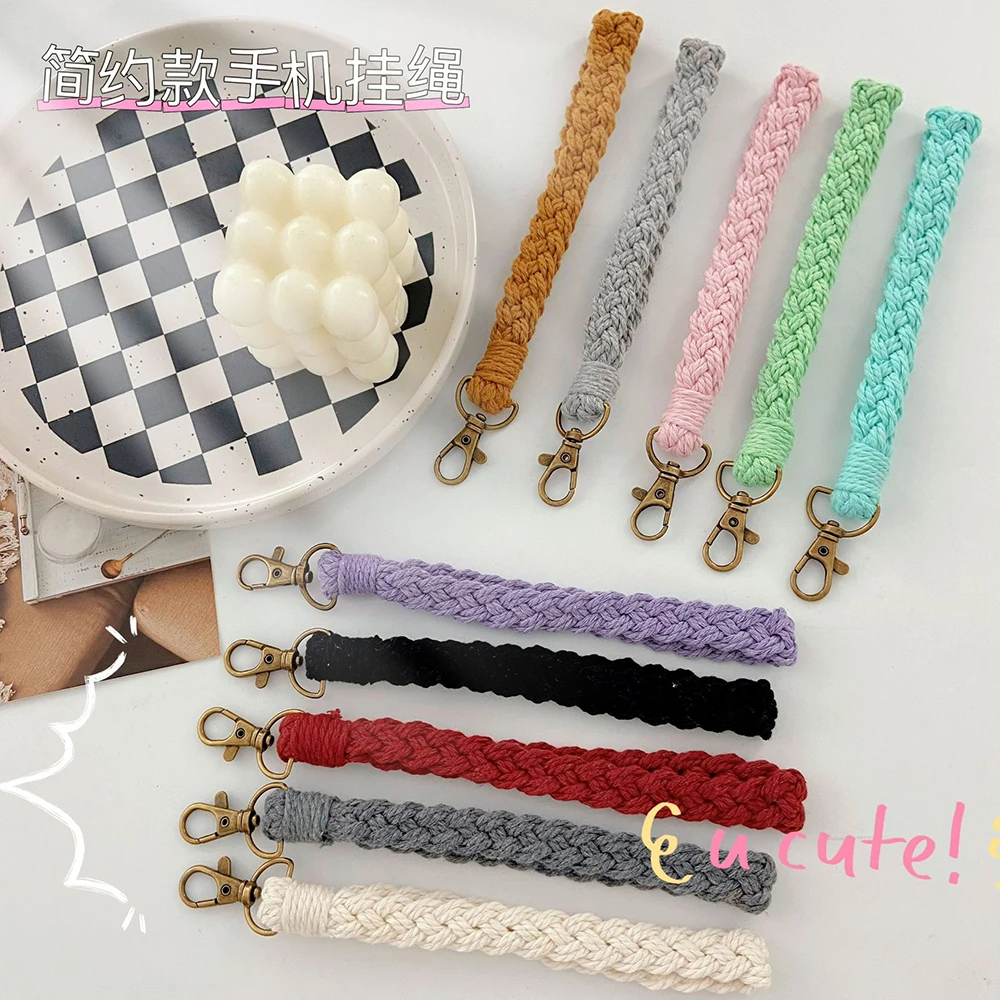 1 Dollar Keychain 10 Solid Colors Handmade Waved Rope Key Chain Strap Cute Wristband Phone Lanyard Hanging Accessory Anti-lost