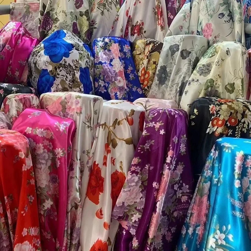 200*150cm Printed Simulated Silk Satin Fabric Kimono DIY Sewing Floral Fabric Home Furniture Decoration Material Cloth